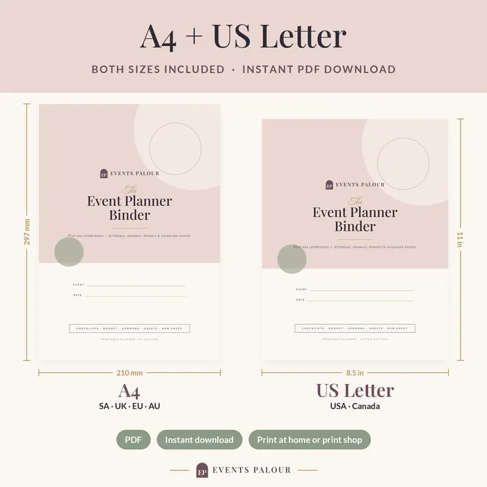 The Binder cover in A4 and US Letter sizes side by side